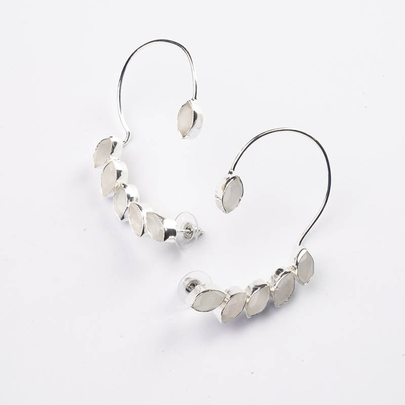 Pendientes Earcuff Cometa Ed. Limitada Plata Blanco y piedra lunar