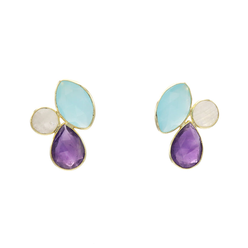 Pendientes Escila Azul claro, Piedra Lunar y Morado Amatista