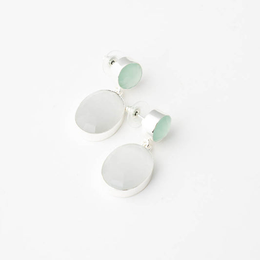 Pendientes Rupia Iconic Ed. Limitada Plata Pulida Verde Agua y Blanco