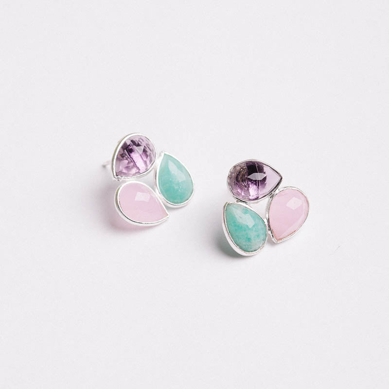 Pendientes Vega Ed. Limitada Plata Morado, Rosa y Verde Agua