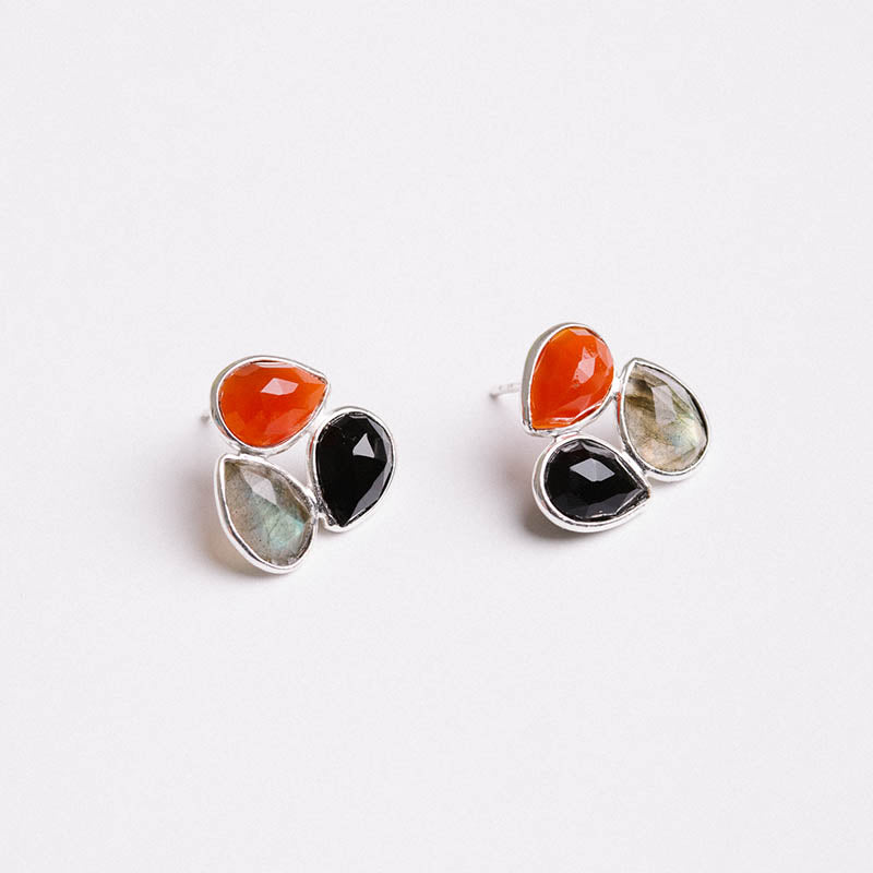 Pendientes Vega Ed. Limitada Plata Rojo, Negro y Labradorita