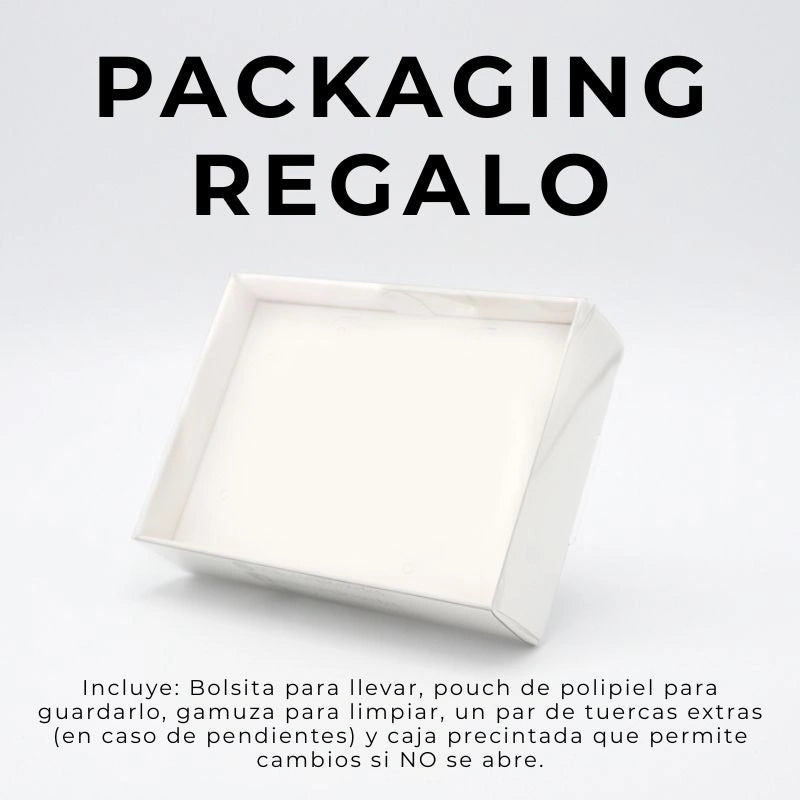 GIFT PACKAGING: Includes: Carrying bag. Faux leather pouch for storage. Cleaning cloth. A pair of extra nuts (in case of earrings) and a sealed box that allows exchanges if it is NOT opened.