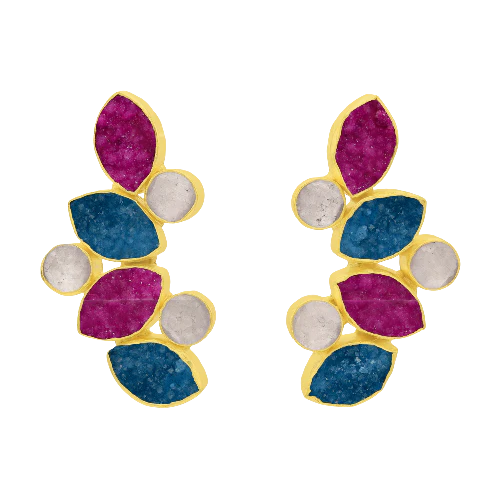 Pendientes Hali Ed. Limitada Drusa Fucsia, Turquesa y Blanco