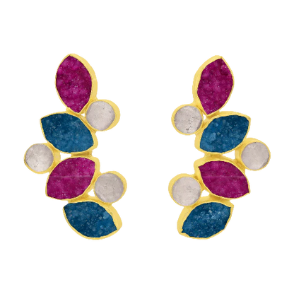 Pendientes Hali Ed. Limitada Drusa Fucsia, Turquesa y Blanco