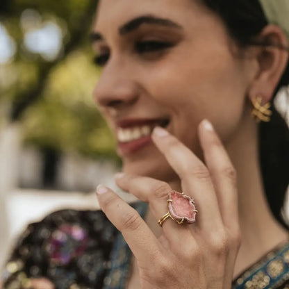 Pink Coral Geode Ring