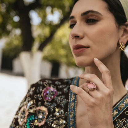Pink Coral Geode Ring