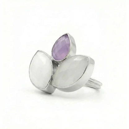 Anillo Grayas Ed. Limitada Plata Piedra Pulida Blanco, Lunar y Malva