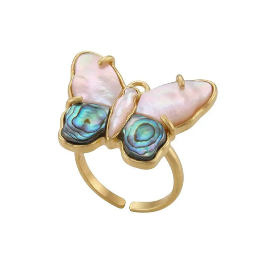 Anillo Mariposa Borboleta Nácar y Abalone