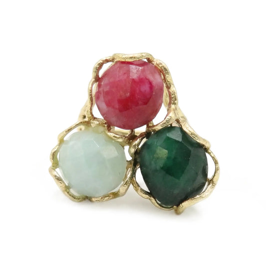 Anillo Baviera Face Ed. Limitada Rubí, Verde y Verde Agua Amazonita