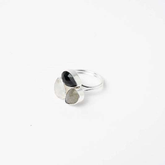 Anillo Platón Ed. Limitada Plata Labradorita. Lunar y Negro
