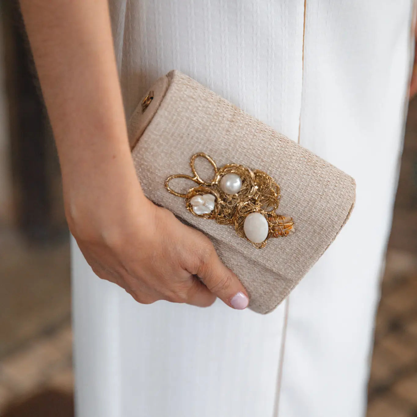 Mini Treasure Hard Shell Bag with Cream Stones