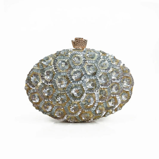 Bolso Ovalado Celestea Plata y Dorado