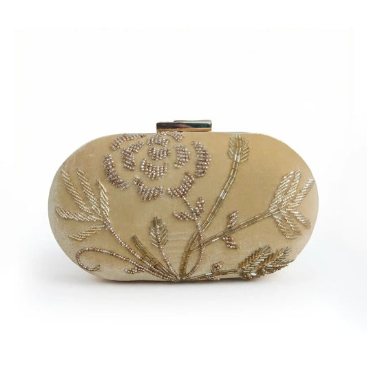 Bolso Ovalado Velvet Bloom Beige