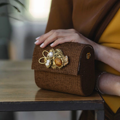 Bolso Rígido Mini Treasure Piedras Marrón