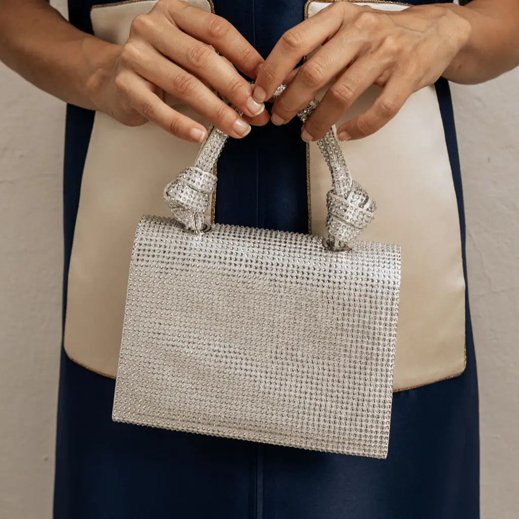 Bolso Asa Bella Brillo Plateado