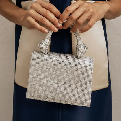 Bolso Asa Bella Brillo Plateado