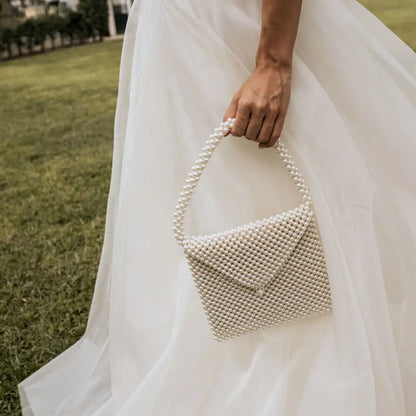 Bolso Asa Envelope Perlas Blanco