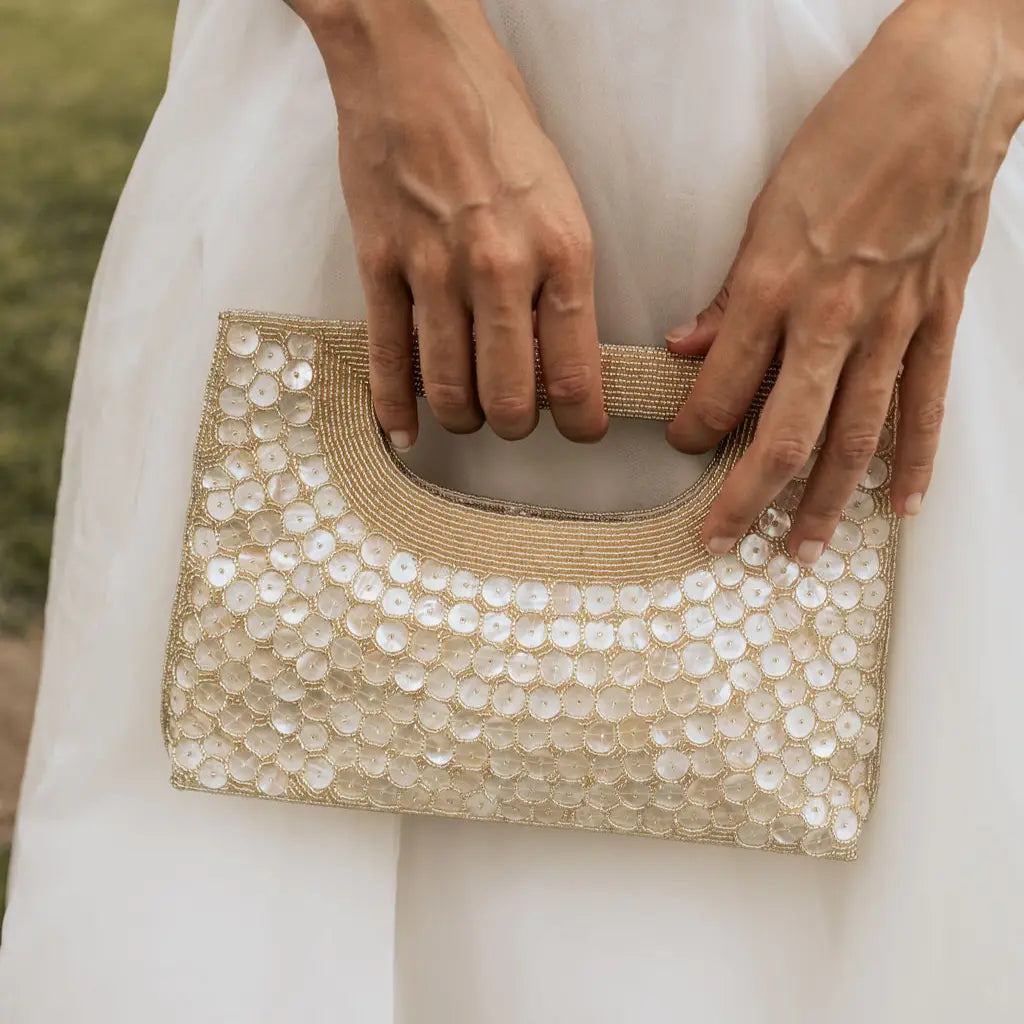 Bolso Asa Lena Nácar Beige Dorado