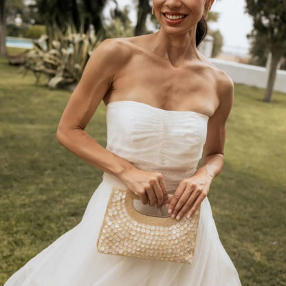 Bolso Asa Lena Nácar Beige Dorado