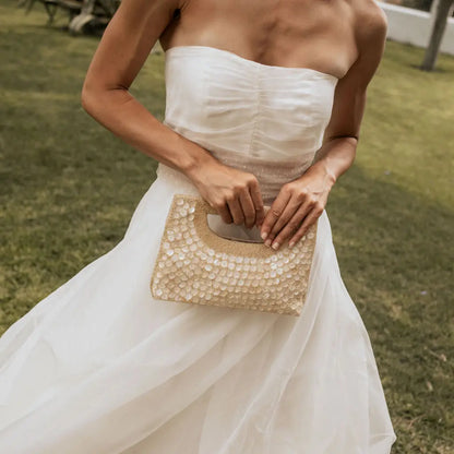 Bolso Asa Lena Nácar Beige Dorado
