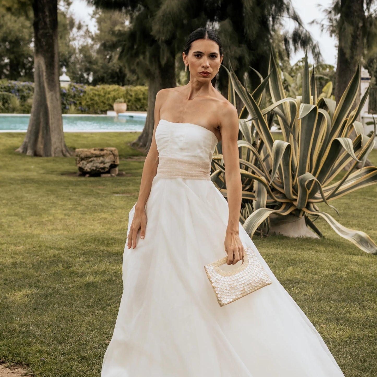 Bolso Asa Lena Nácar Beige Dorado