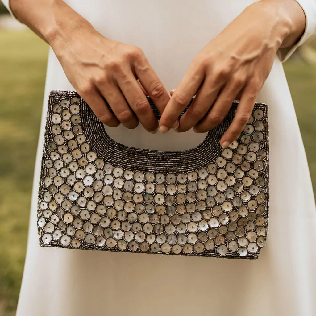 Bolso Asa Lena Nácar Gris Plateado