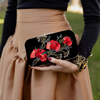 Bolso Elara Terciopelo Flores Rojas