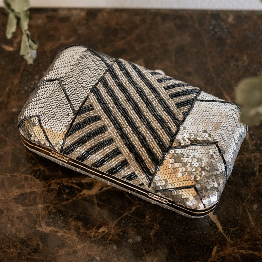 Bolso Lineé Plata y Azul Oscuro