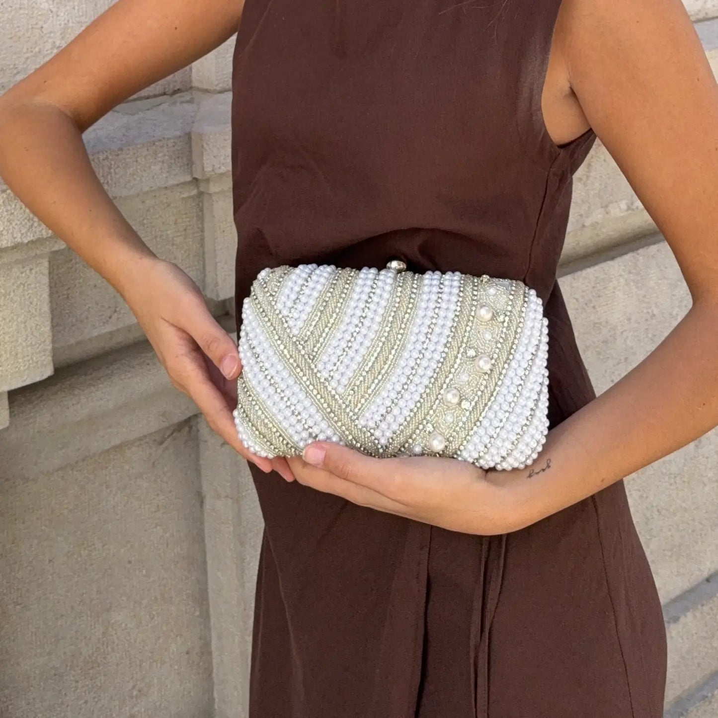 Bolso Murelia Plata Perlas Blanco