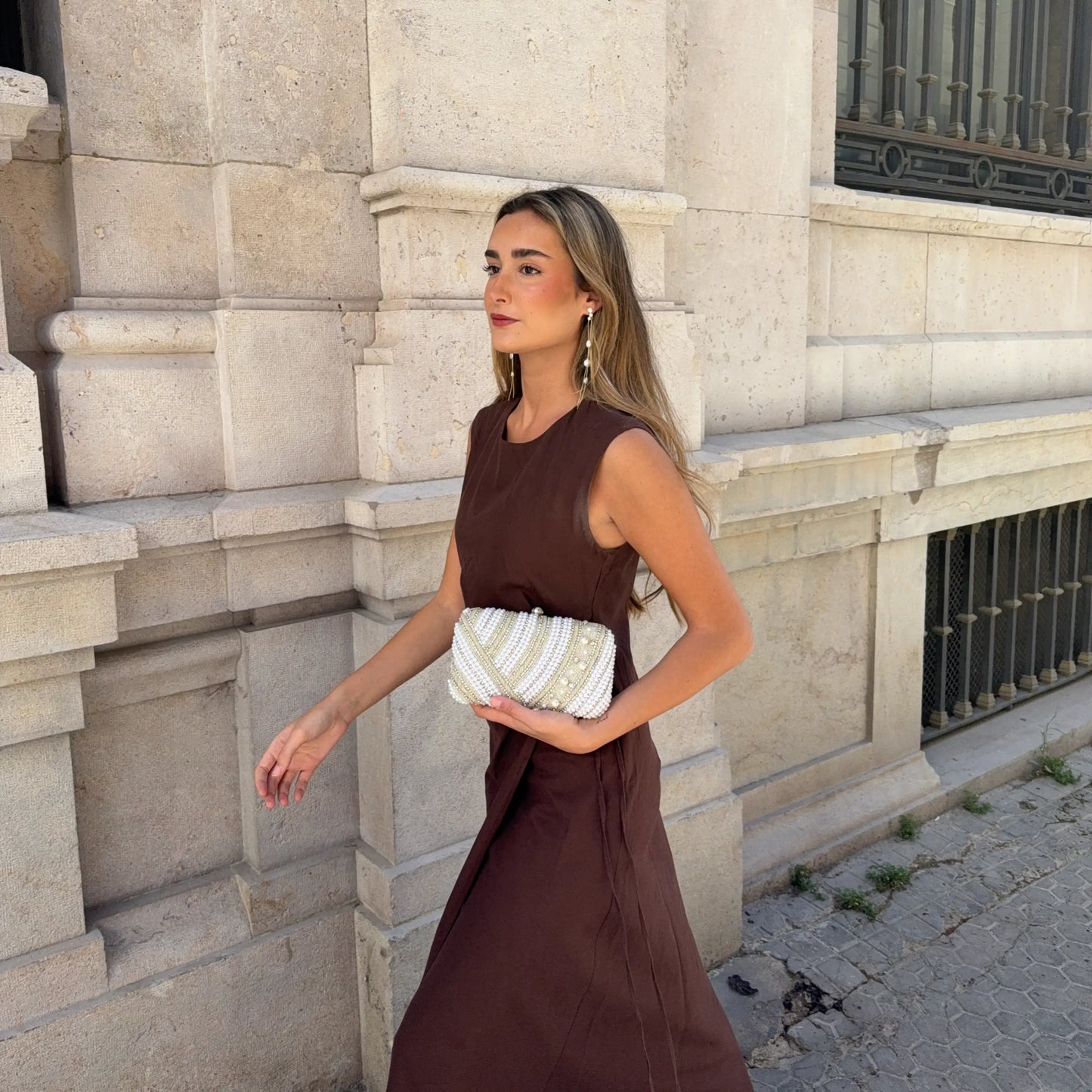 Bolso Murelia Plata Perlas Blanco