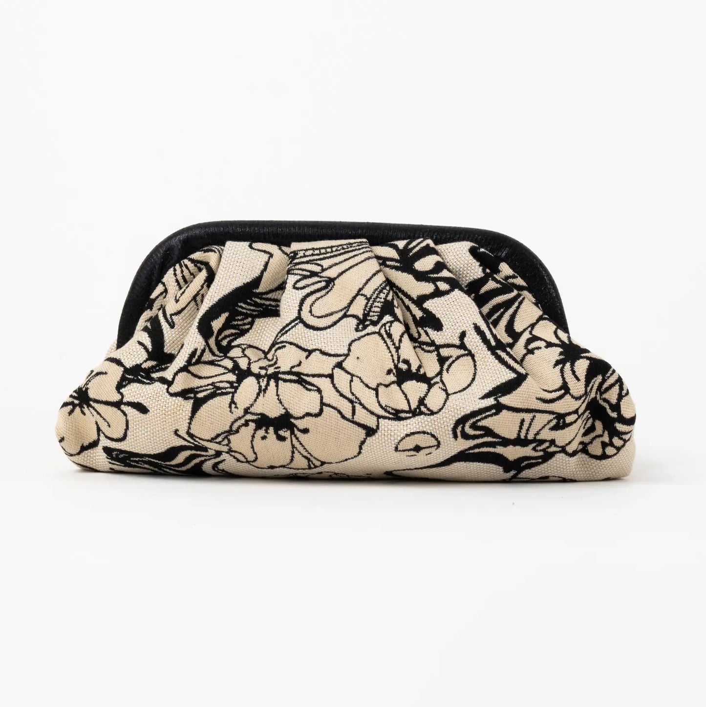 Bolso Nube Pequeño Scena Flor de línea Beige y Negro
