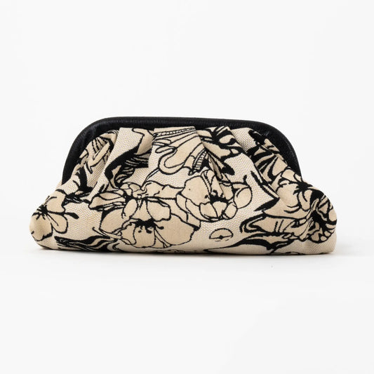 Bolso Nube Pequeño Scena Flor de línea Beige y Negro
