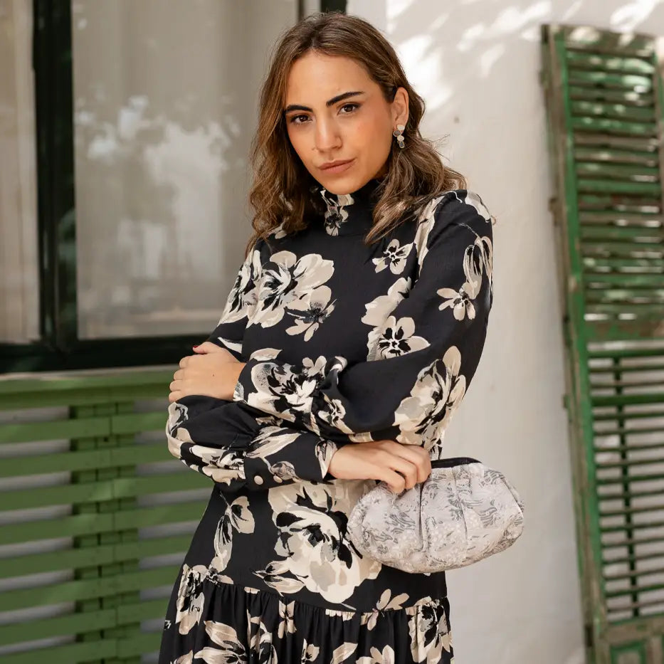 Bolso Nube Pequeño Scena Florale Gris