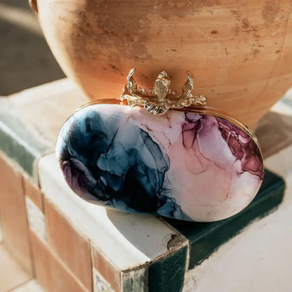 Bolso Ovalado Flor Garra Print Art Azules y Rosas