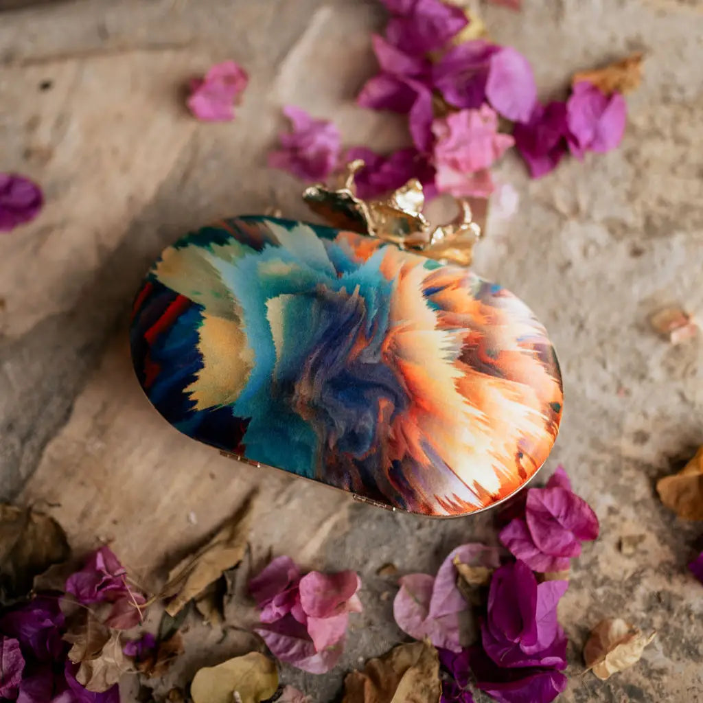 Bolso Ovalado Flor Garra Print Art Explosión Multicolor