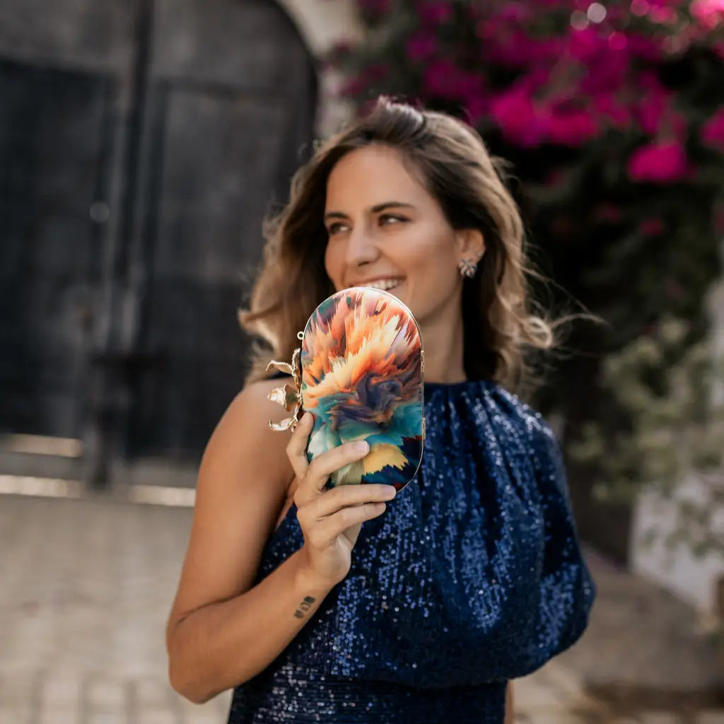 Bolso Ovalado Flor Garra Print Art Explosión Multicolor