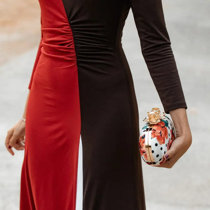 Bolso Ovalado Flor Garra Print Art Lunares Blanco, Negro y Rojo