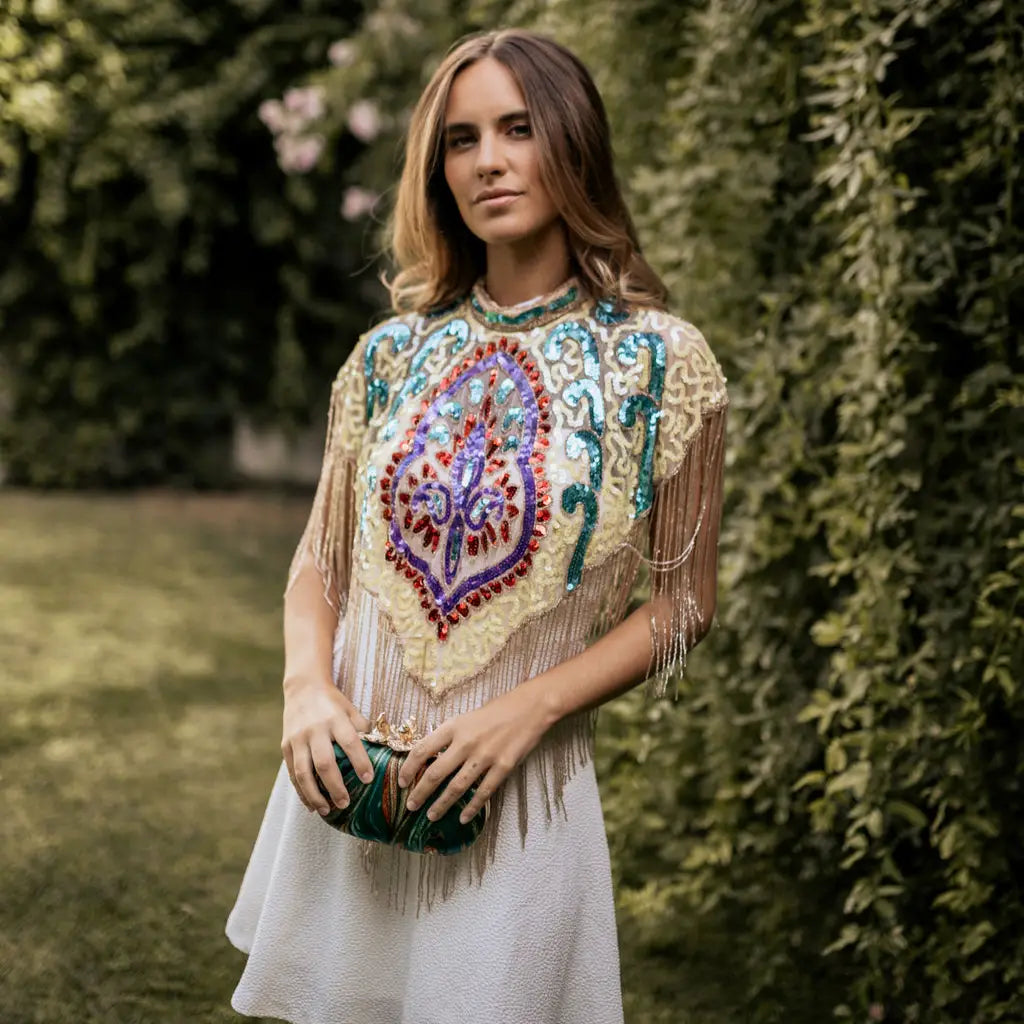 Bolso Ovalado Flor Garra Print Art Verde tropical