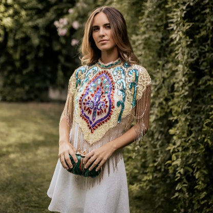 Bolso Ovalado Flor Garra Print Art Verde tropical