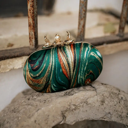 Bolso Ovalado Flor Garra Print Art Verde tropical