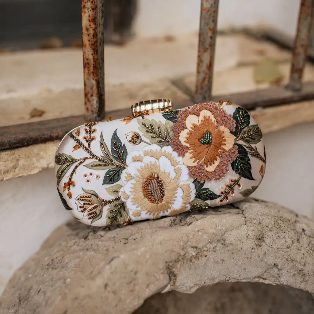 Bolso Ovalado Lennox Floréal Beige, Marrón y Verde