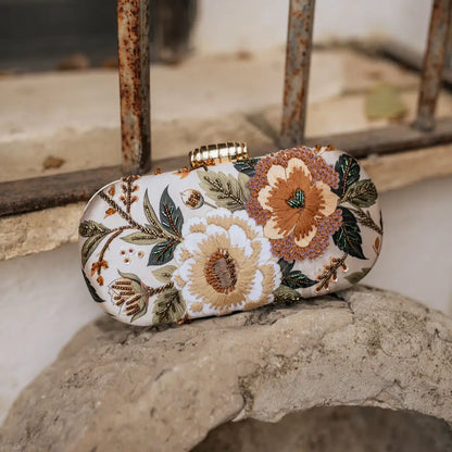 Bolso Ovalado Lennox Floréal Beige, Marrón y Verde