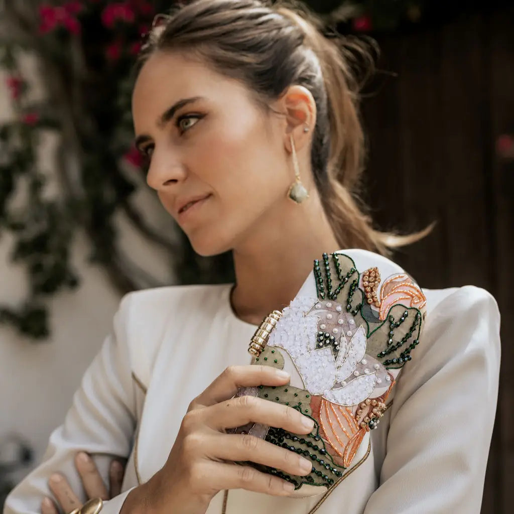 Bolso Ovalado Lennox Lunaria Verdes, Naranja y Beige