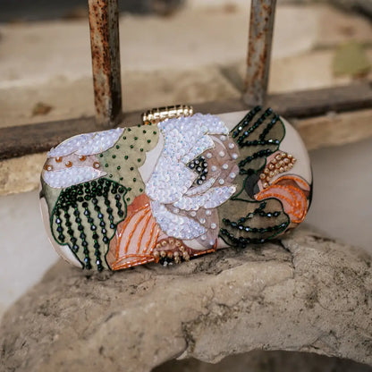 Bolso Ovalado Lennox Lunaria Verdes, Naranja y Beige