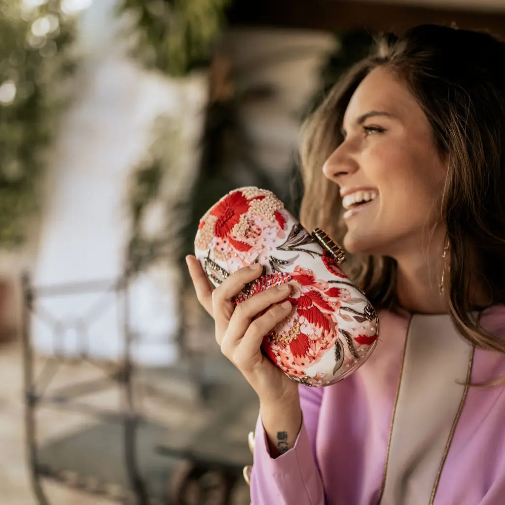 Bolso Ovalado Lennox Églantine Rosas y Coral