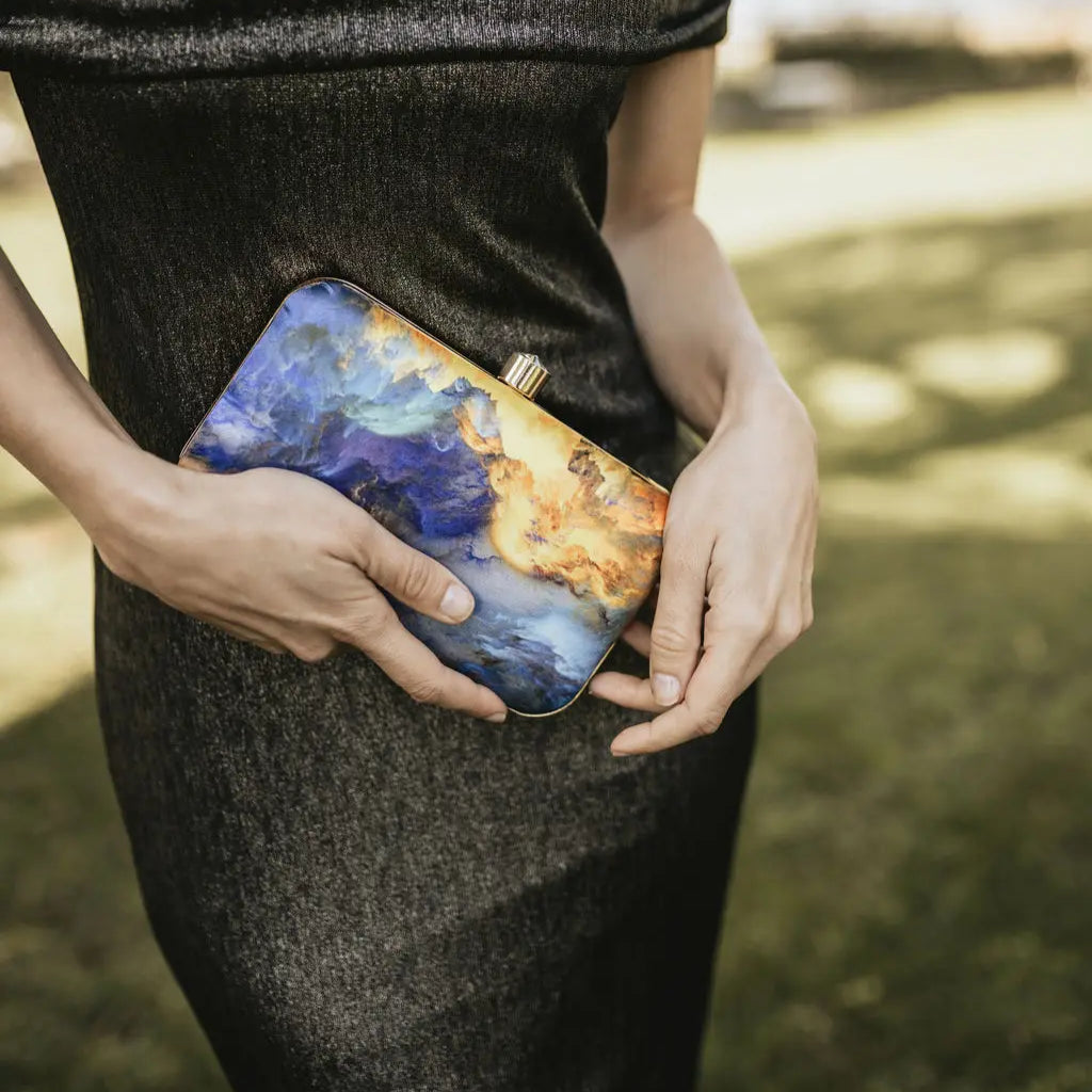 Blue and Yellow Historic Print Handbag