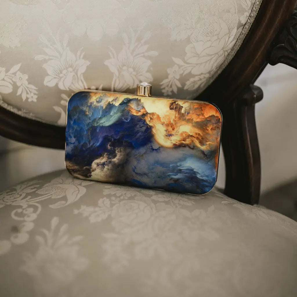 Blue and Yellow Historic Print Handbag