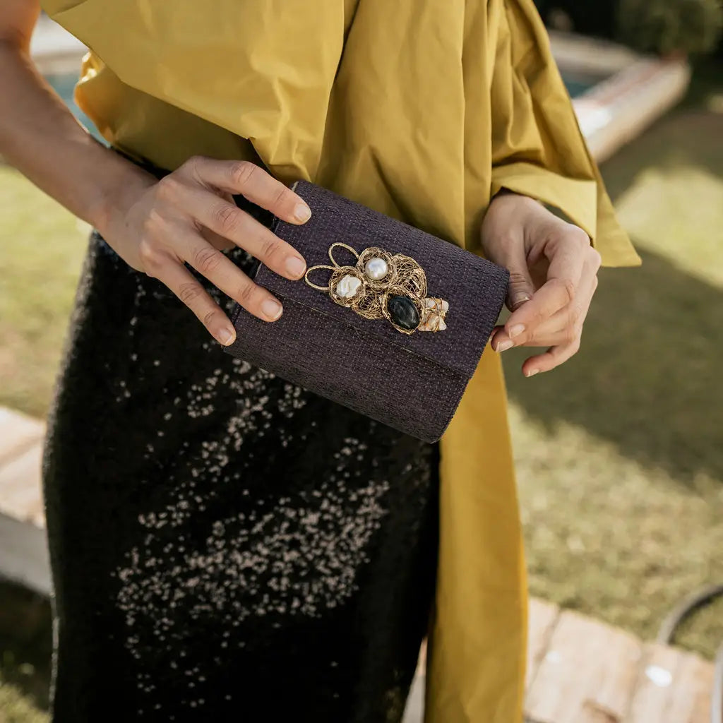 Bolso Rígido Mini Treasure Piedras Azul Oscuro