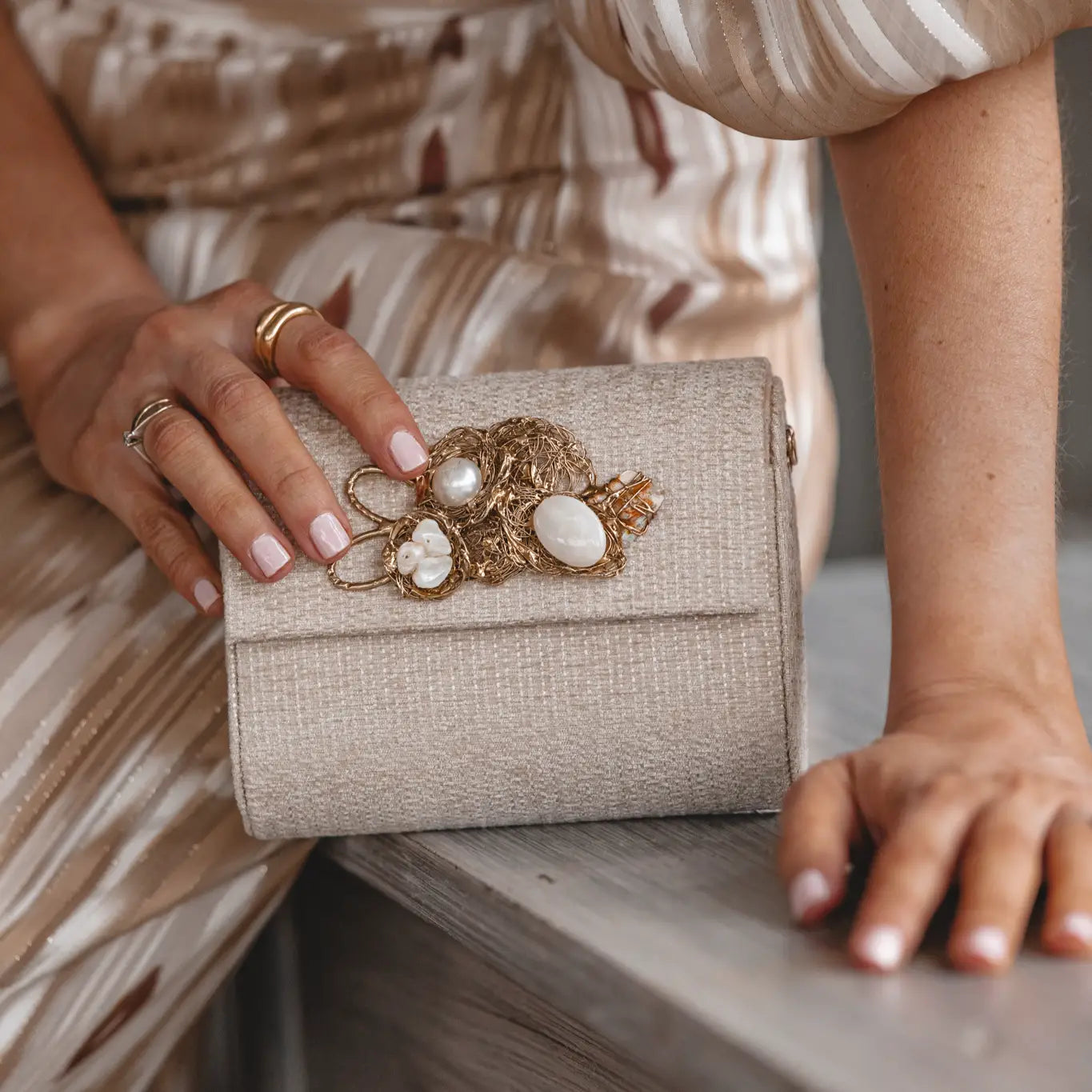 Mini Treasure Hard Shell Bag with Cream Stones