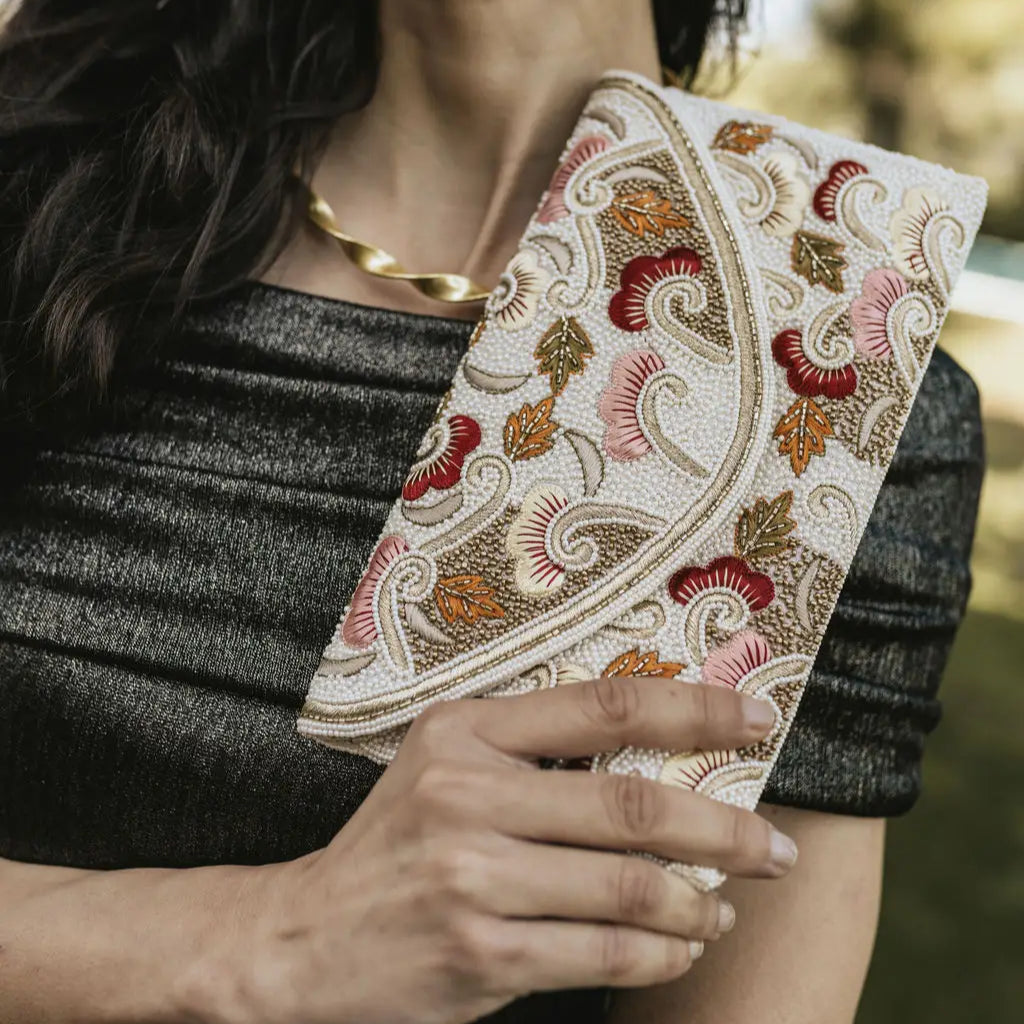 Bolso Sobre Joya Maelis Blanco Tostado, Rosa y Rojo